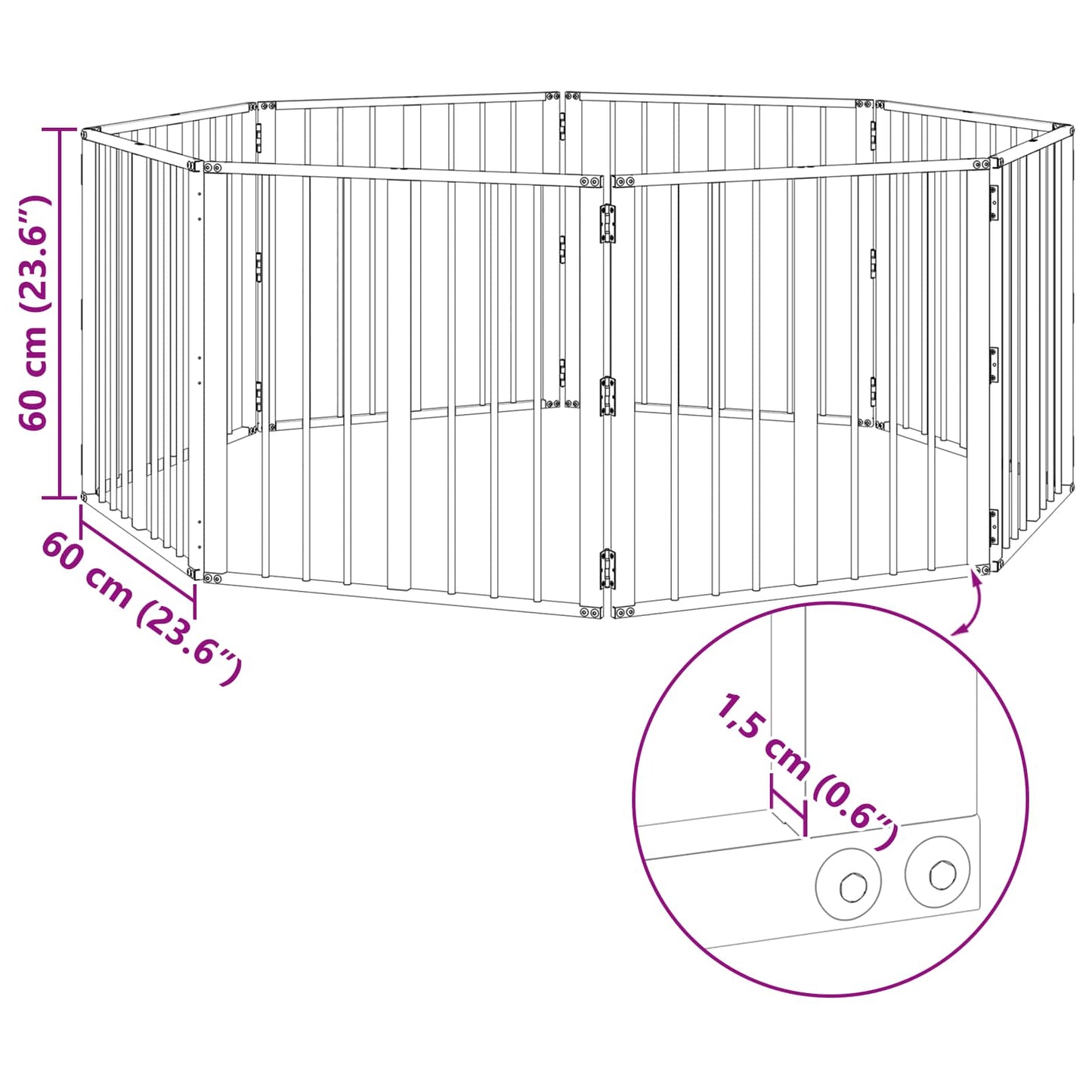 Hundeluke 8 pcs Svart 60 x 60 cm Galvanisert Stål