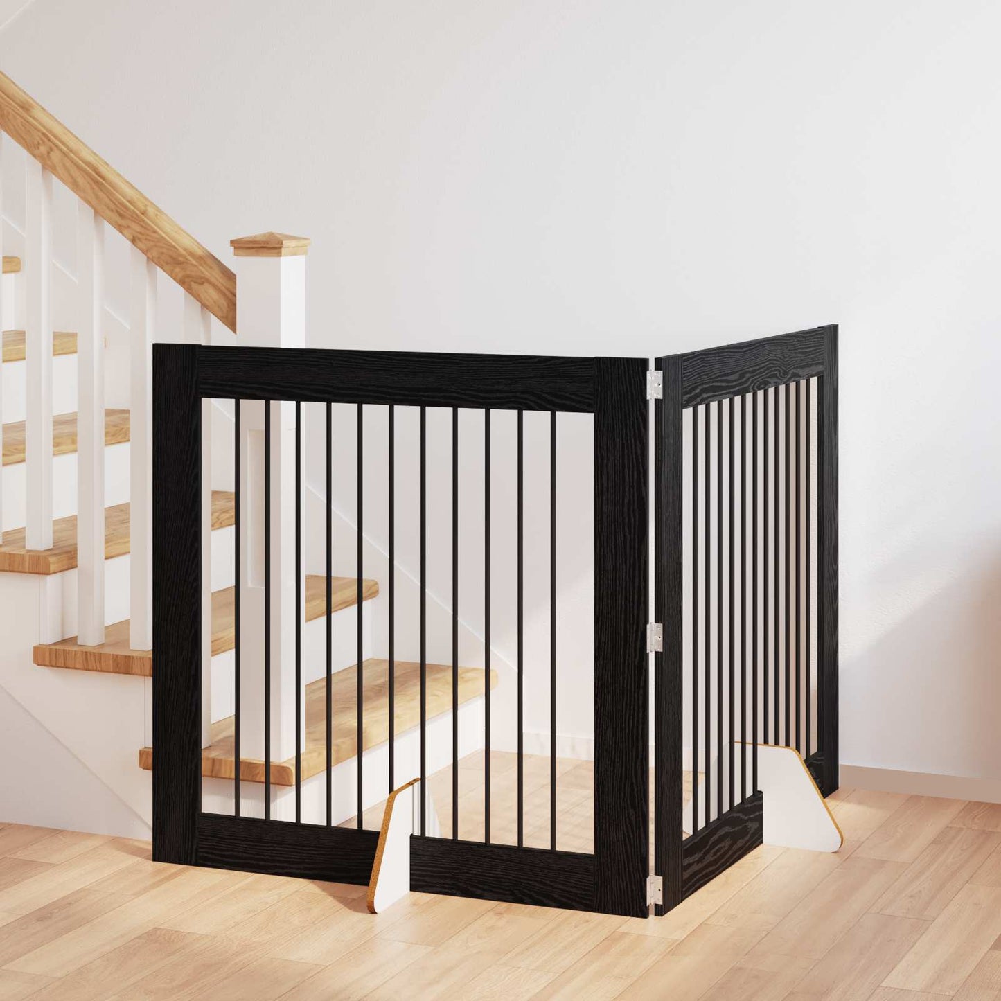 Foldbar hundegitter med stativer 2 pcs Svart eik 200,5 cm