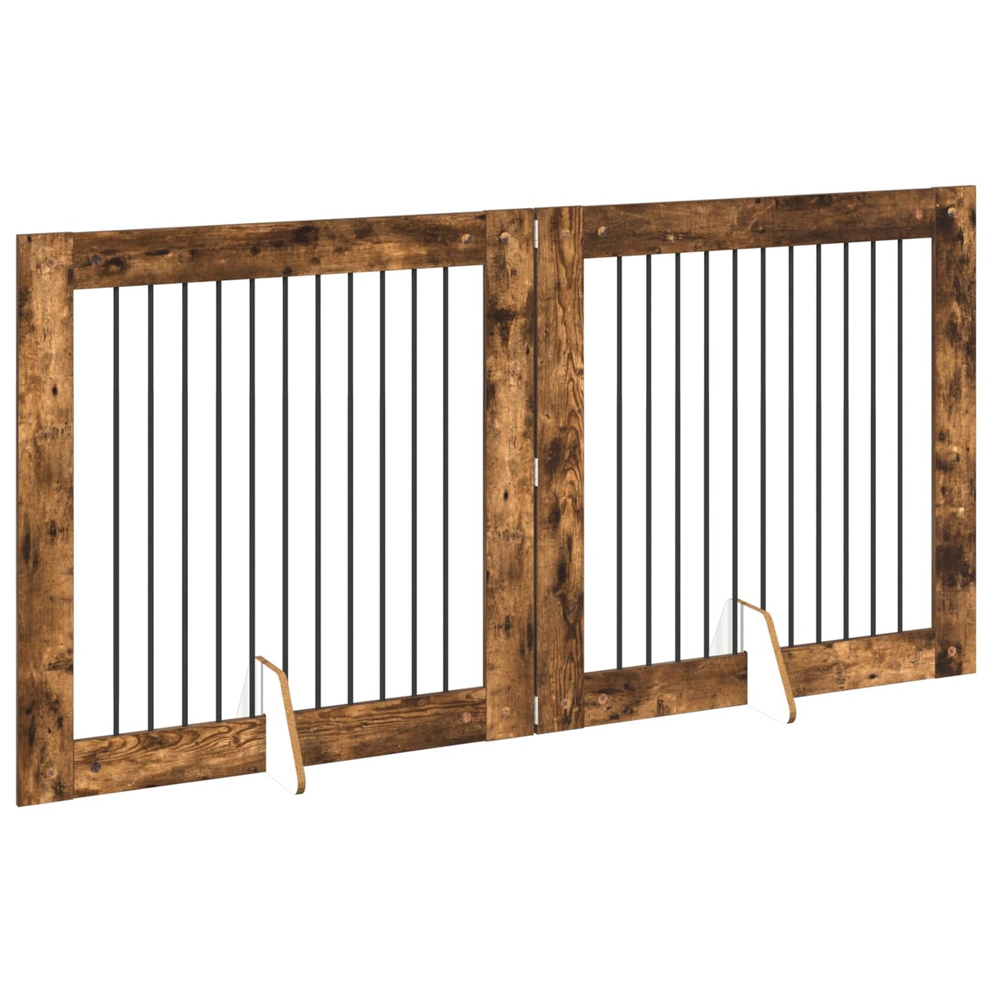 Foldbar hundegitter med stativer 2 pcs Røkt Eik 200,5 cm