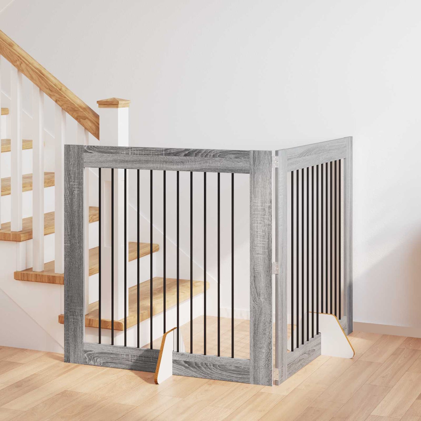 Foldbar hundegitter med stativer 2 pcs Grå sonoma 200,5 cm