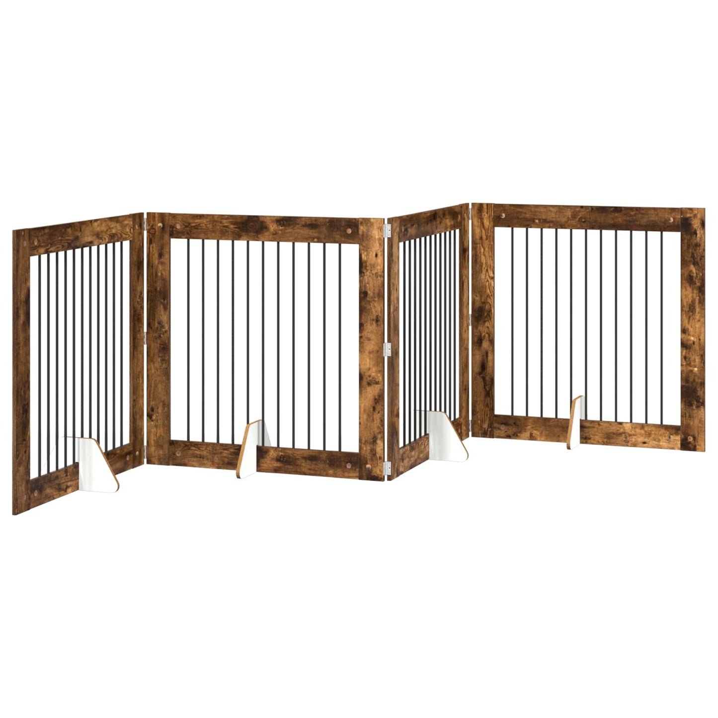 Foldbar hundegitter med stativer 4 pcs Røkt Eik 401 cm