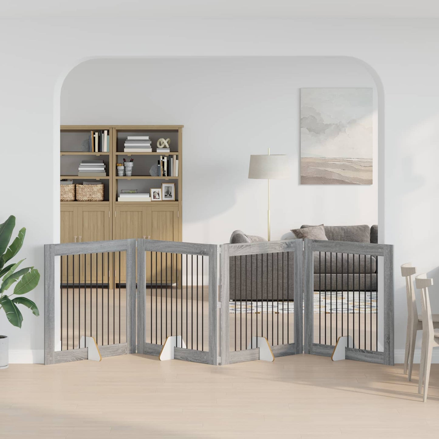 Foldbar hundegitter med stativer 4 stk. Grå Sonoma 401 cm
