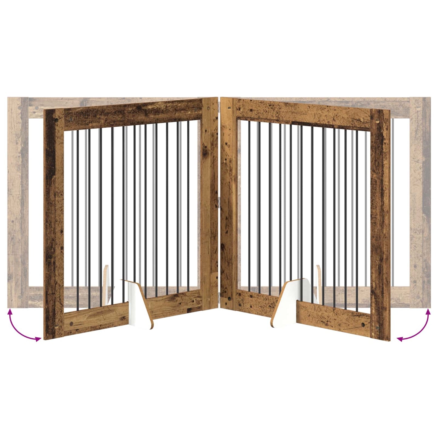 Foldbar hundegitter med stativer 4 pcs Gammelt tre 401 cm