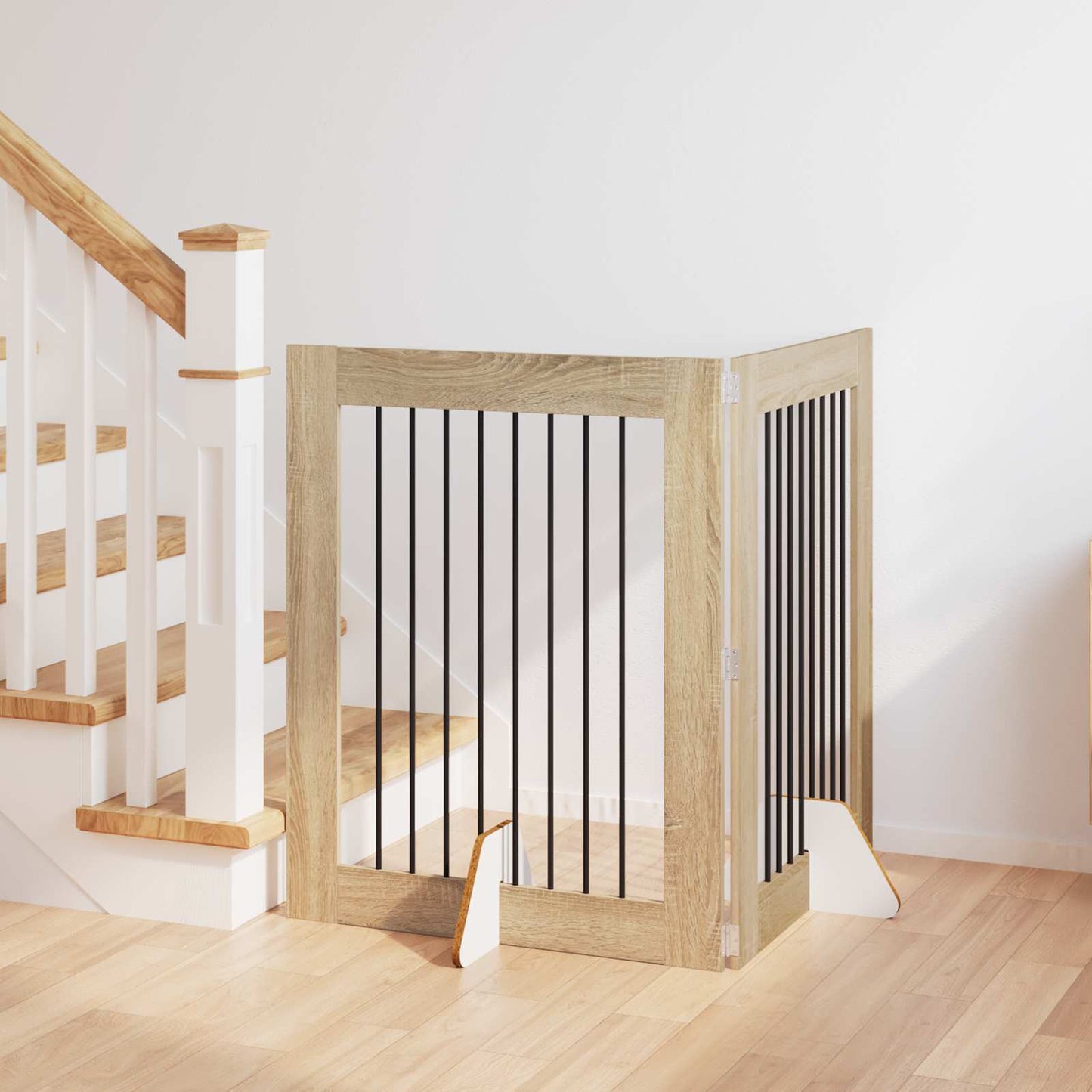 Foldbar hundegitter med stativer 2 pcs Sonoma eik 160,5 cm