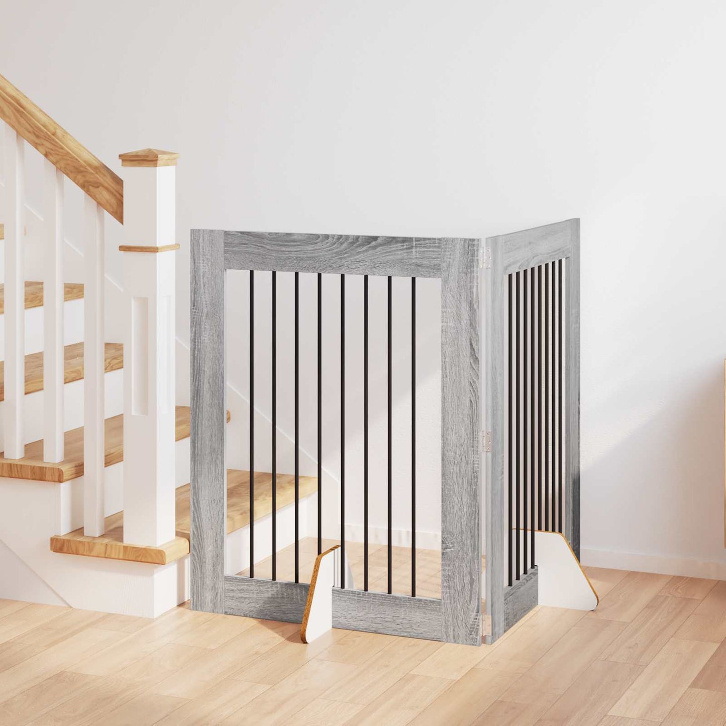 Foldbar hundegitter med stativer 2 pcs Grå sonoma 160,5 cm