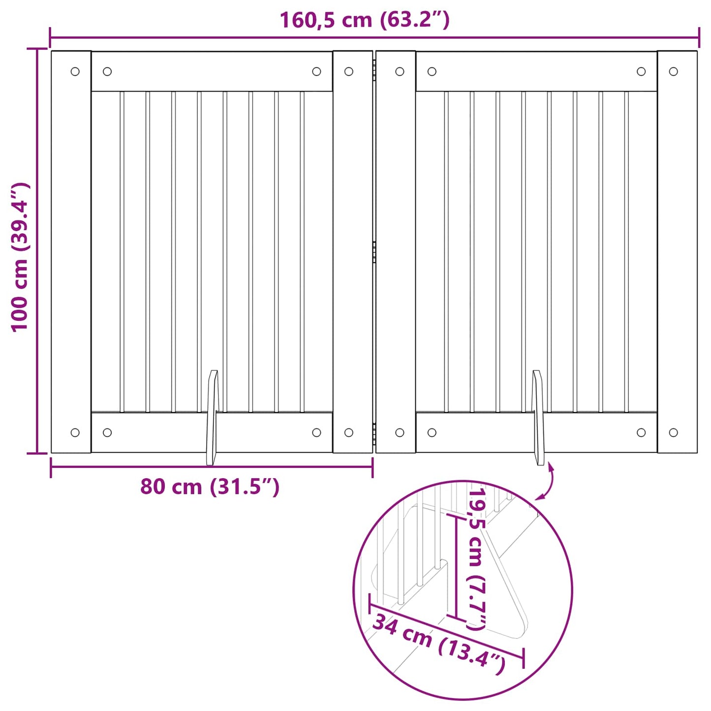 Foldbar hundegitter med stativer 2 pcs Grå sonoma 160,5 cm