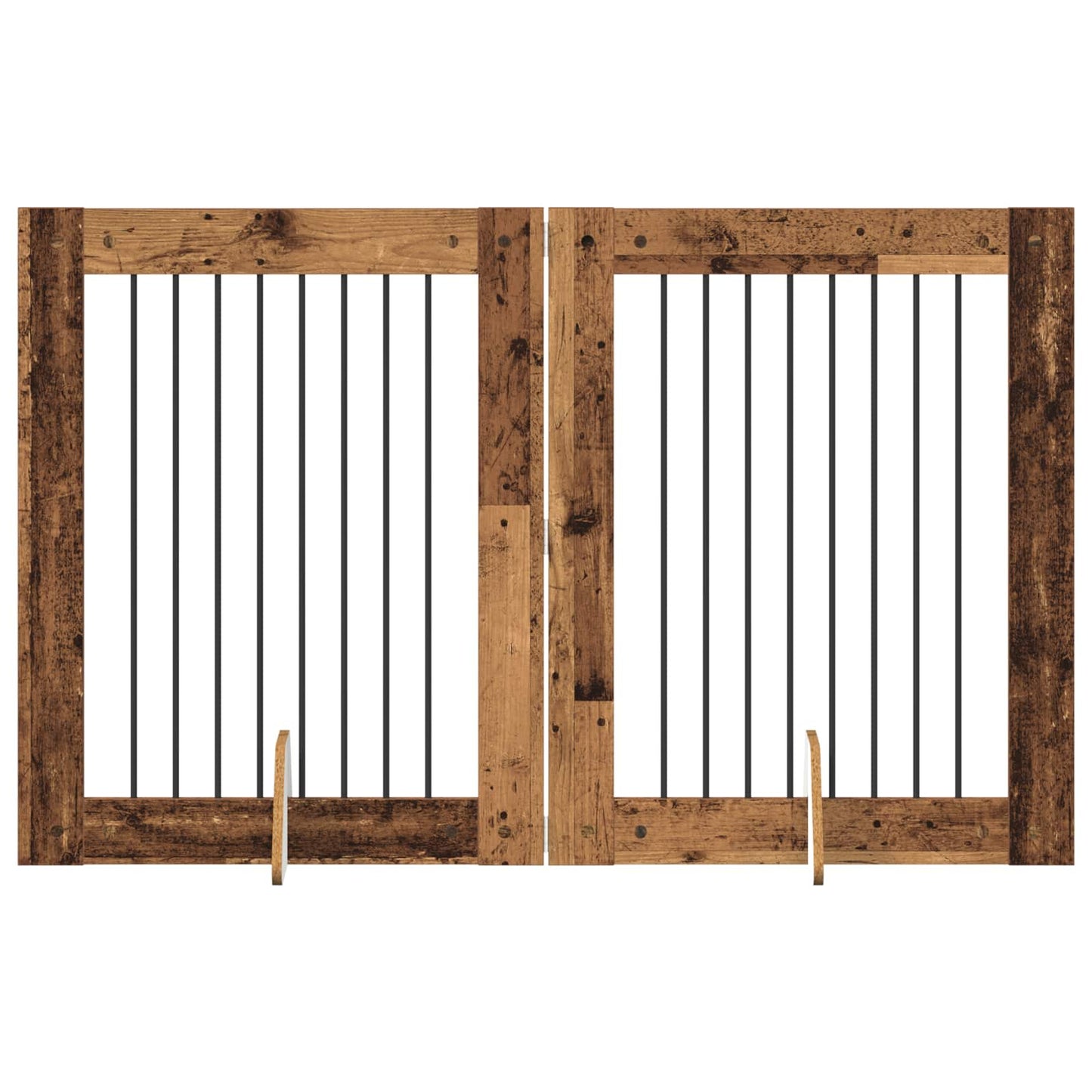 Foldbar hundegitter med stativer 2 pcs Gammelt tre 160,5 cm
