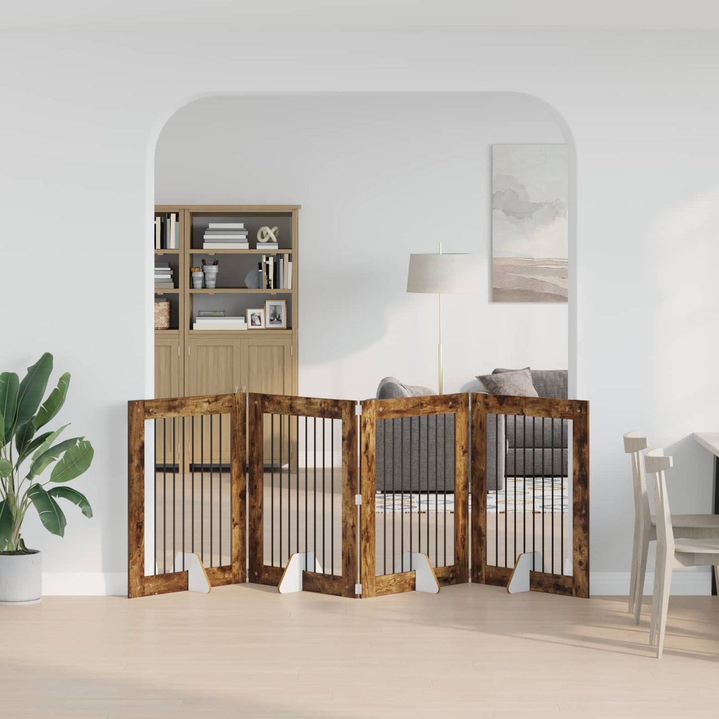 Foldbar hundegitter med stativer 4 pcs Røkt Eik 321 cm