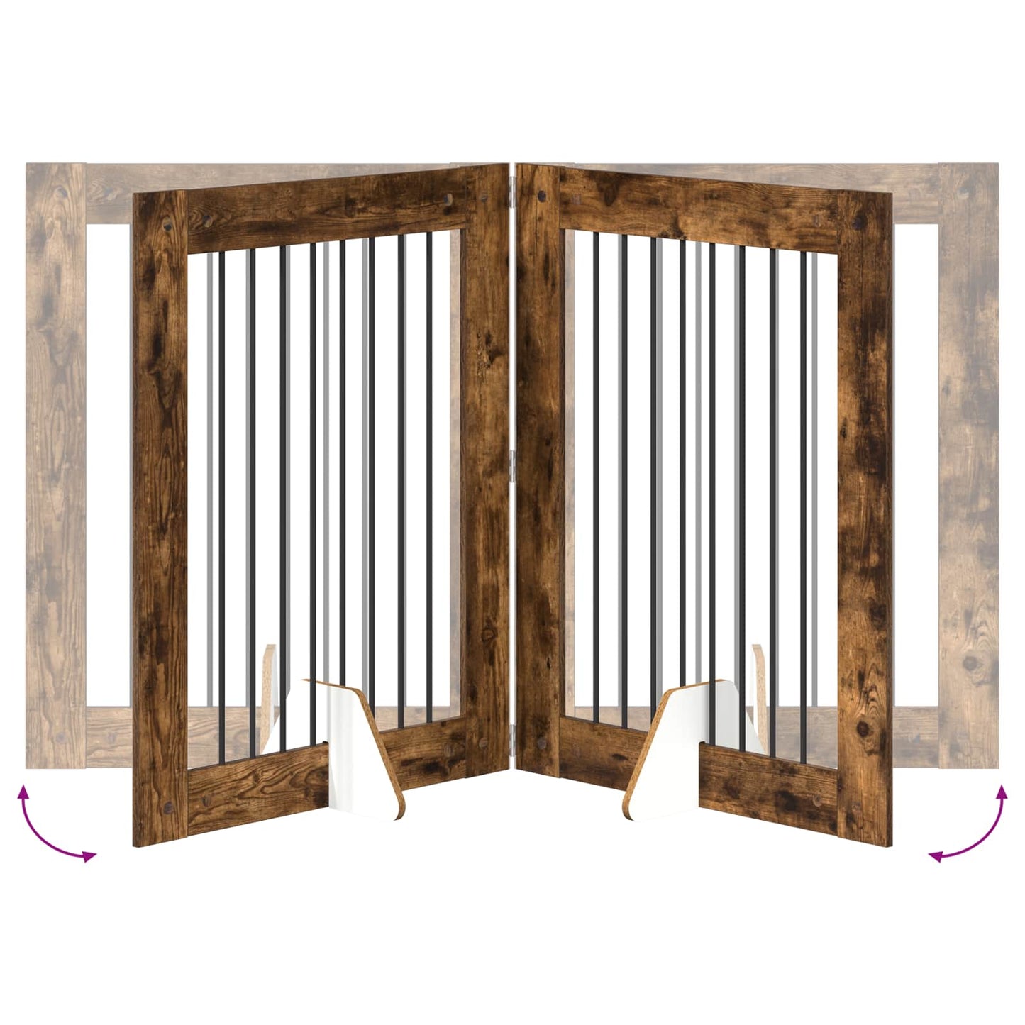 Foldbar hundegitter med stativer 4 pcs Røkt Eik 321 cm