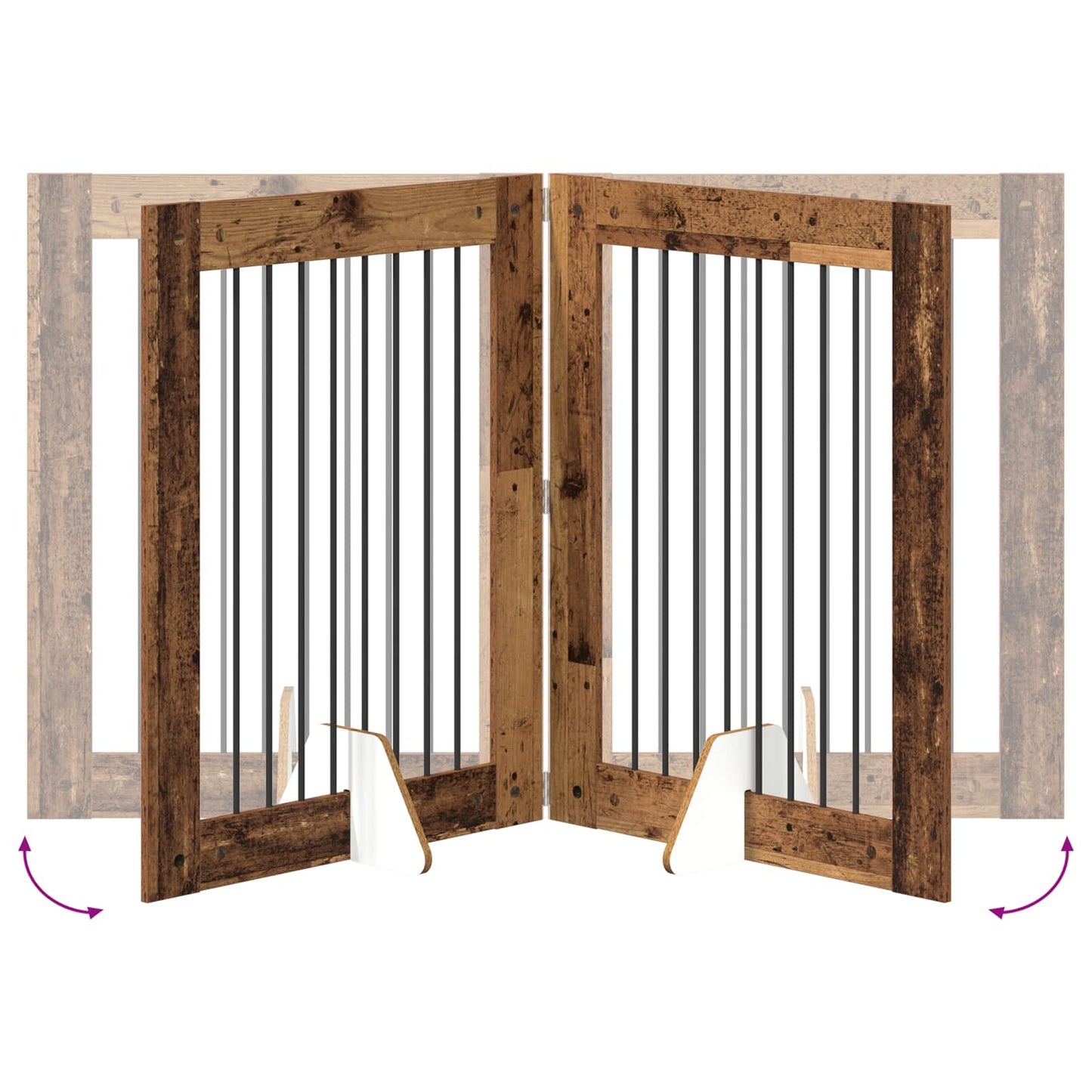 Foldbar hundegitter med stativer 4 pcs Gammelt tre 321 cm