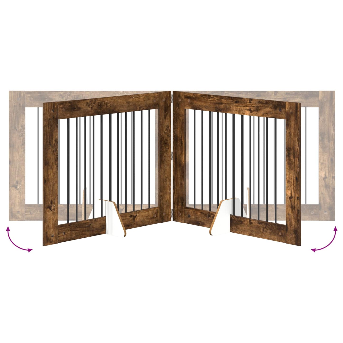 Foldbar hundegitter med stativer 2 pcs Røkt Eik 200,5 cm