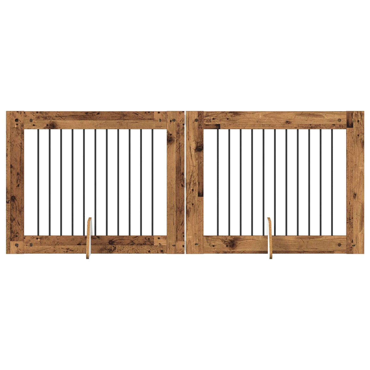 Foldbar hundegitter med stativer 2 pcs Gammelt tre 200,5 cm