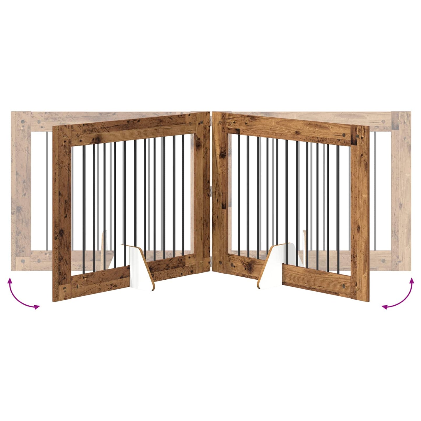 Foldbar hundegitter med stativer 2 pcs Gammelt tre 200,5 cm