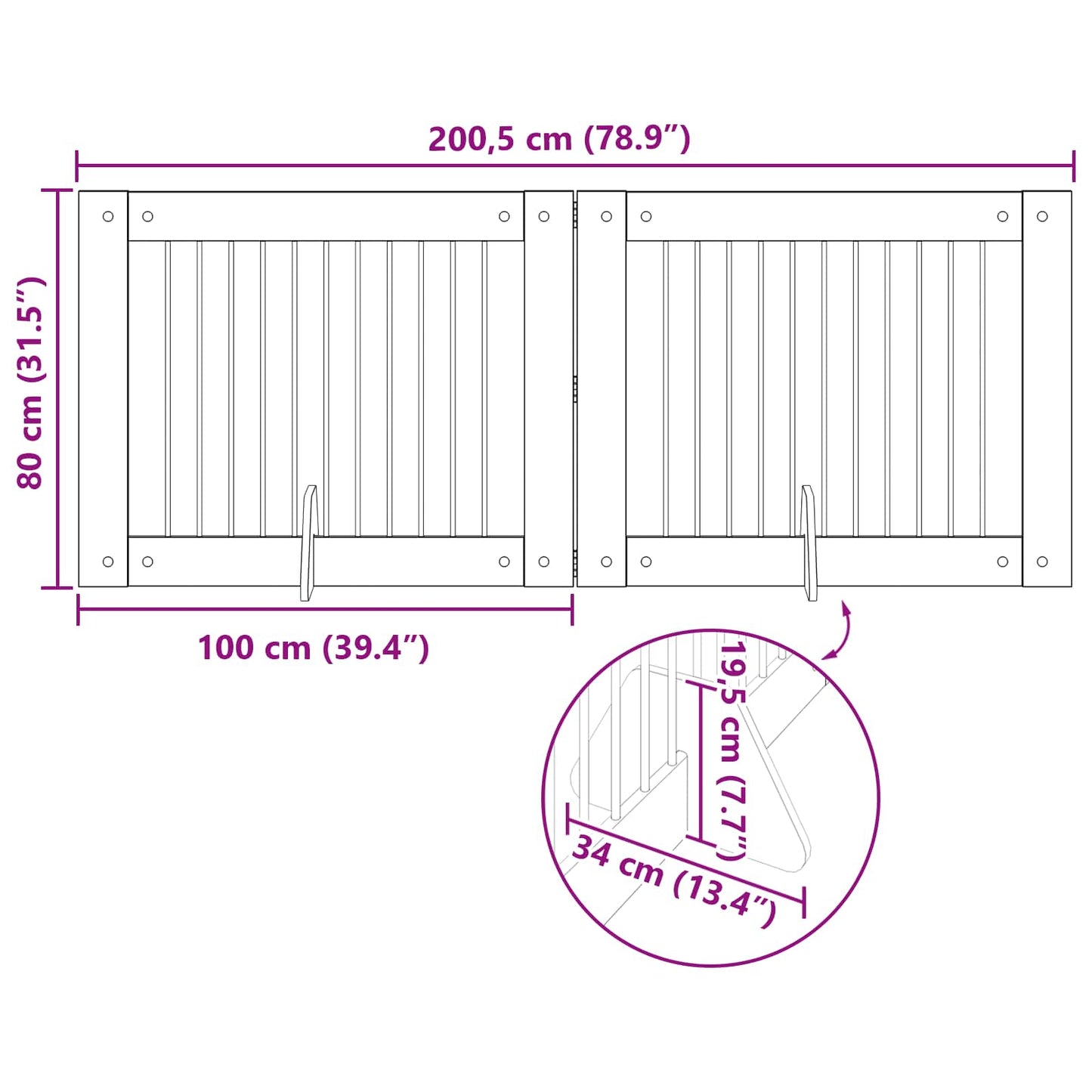 Foldbar hundegitter med stativer 2 pcs Gammelt tre 200,5 cm