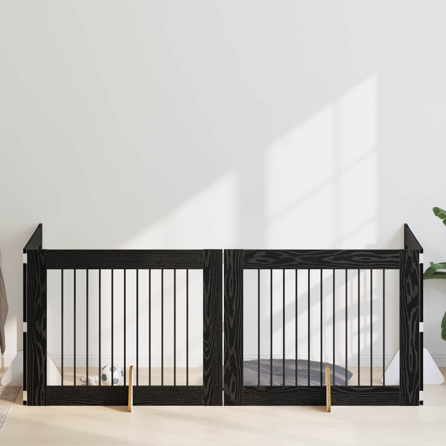 Hundegate med stender 4 pcs Svart eik 100 x 80 cm