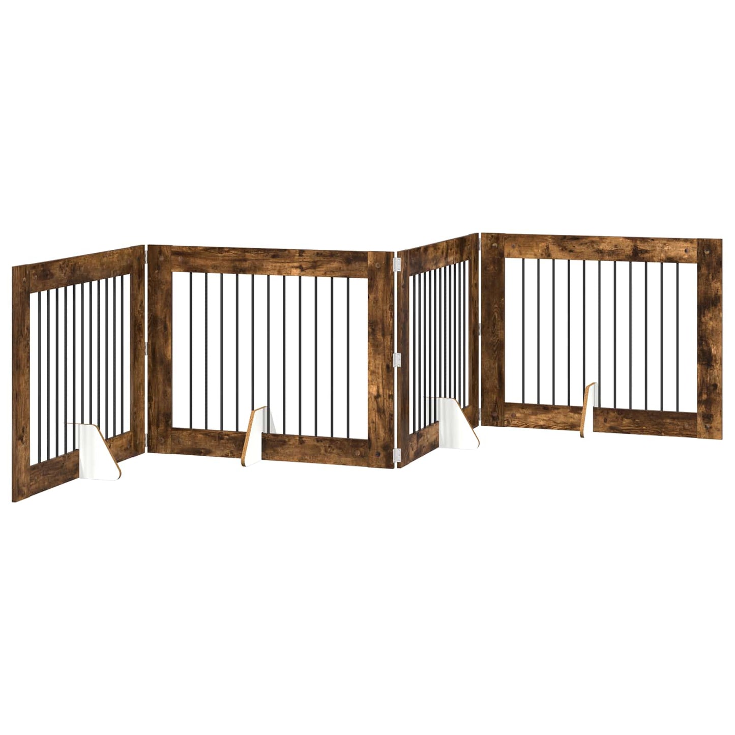 Foldbar hundegitter med stativer 4 pcs Røkt Eik 401 cm