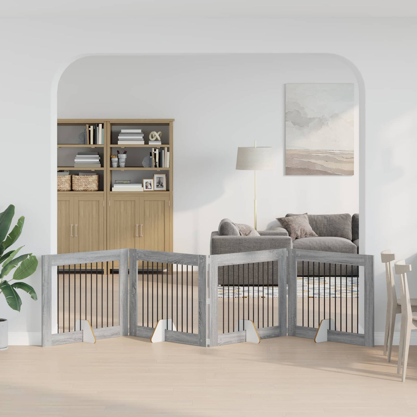 Foldbar hundegitter med stativer 4 stk. Grå Sonoma 401 cm