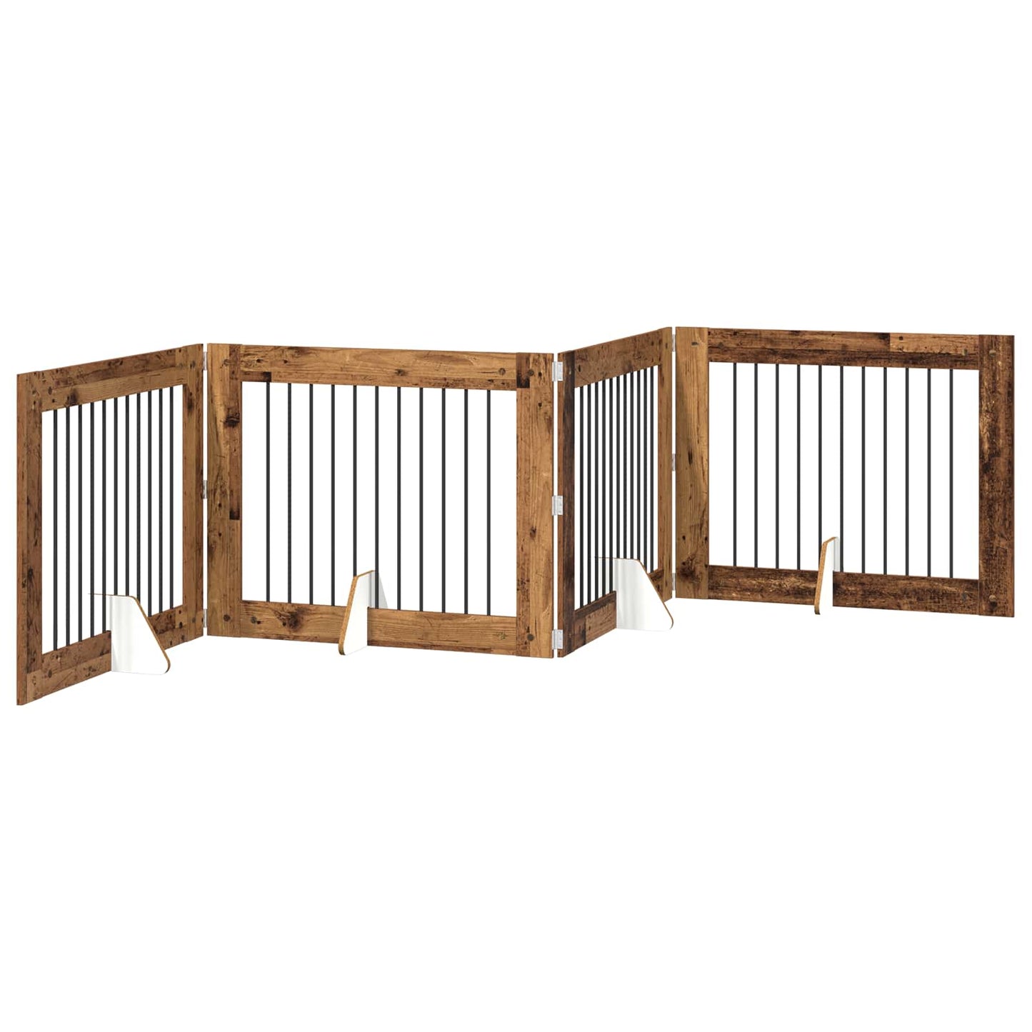 Foldbar hundegitter med stativer 4 pcs Gammelt tre 401 cm