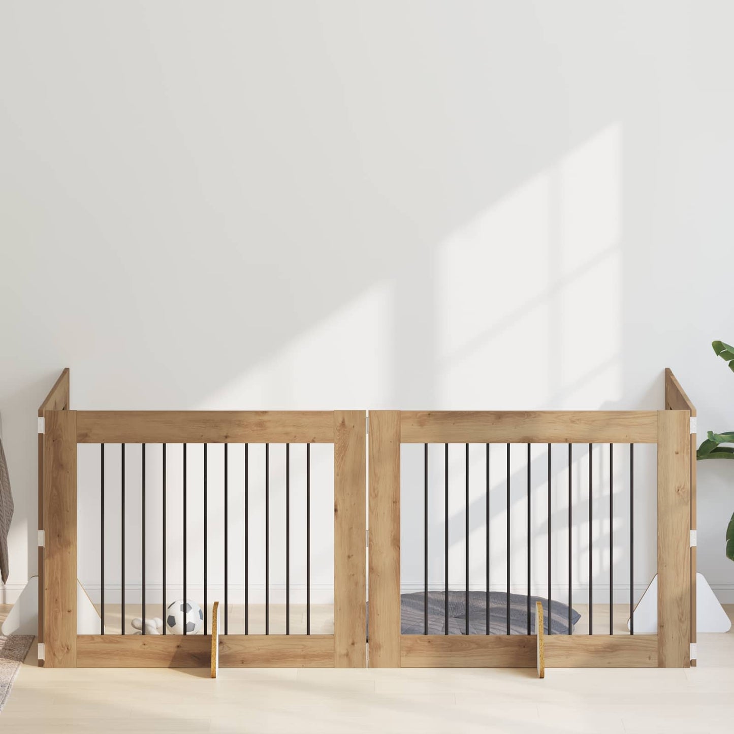 Foldbar hundegitter med stativer 4 pcs Artisan eik 401 cm