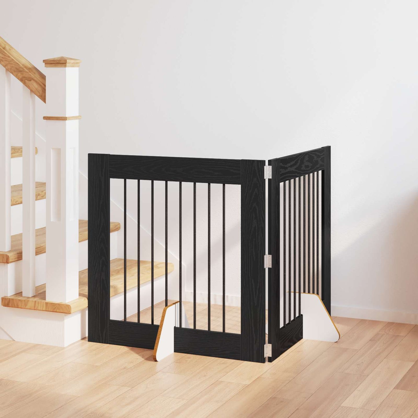 Foldbar hundegitter med stativer 2 pcs Svart eik 160,5 cm