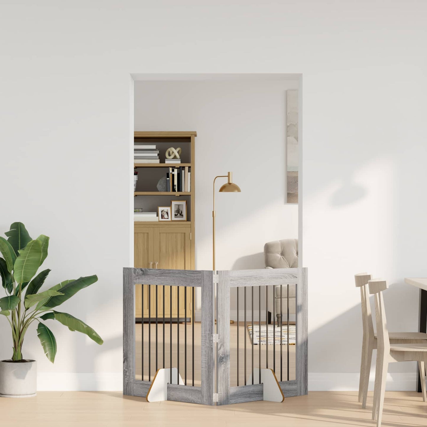 Foldbar hundegitter med stativer 2 pcs Grå sonoma 160,5 cm