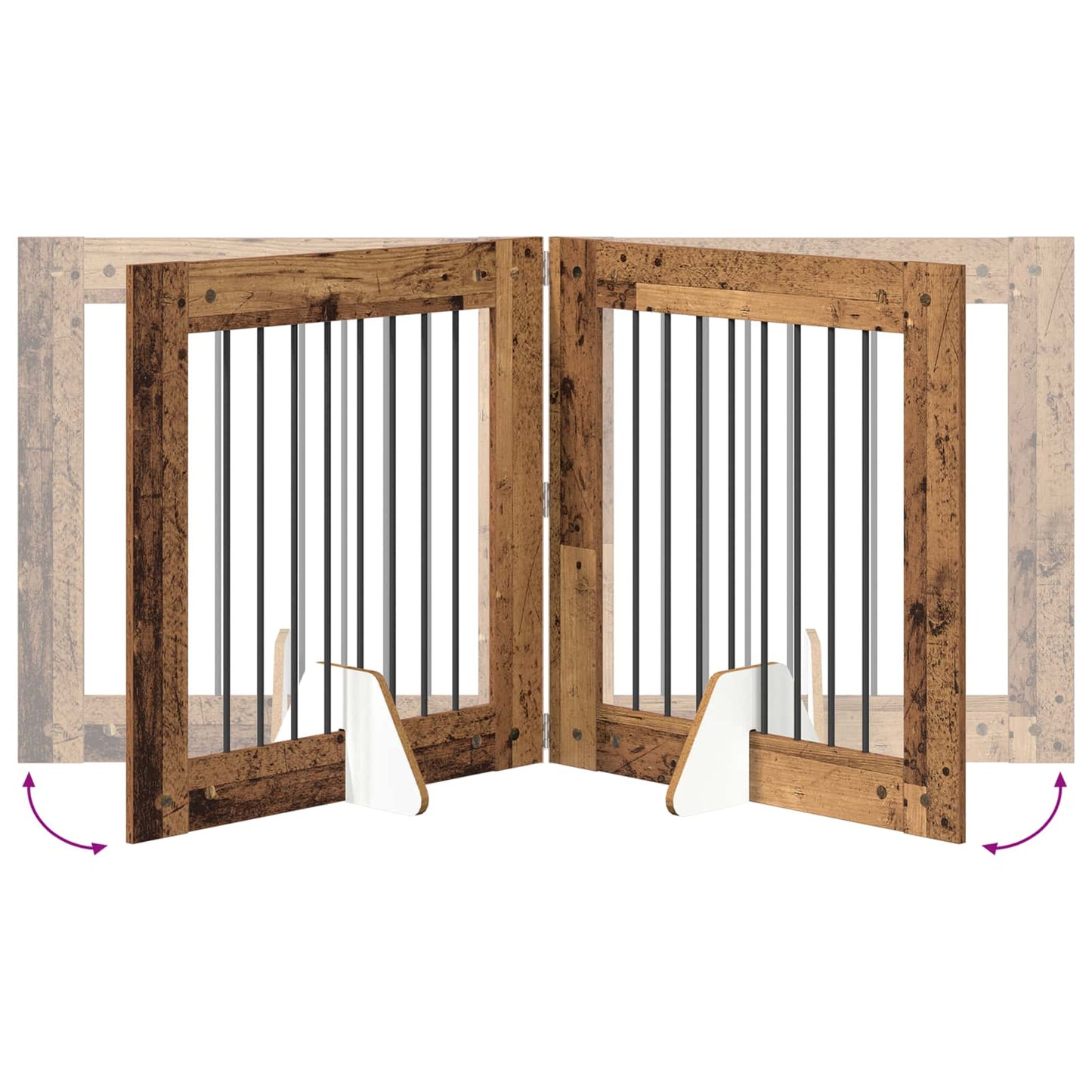 Foldbar hundegitter med stativer 2 pcs Gammelt tre 160,5 cm