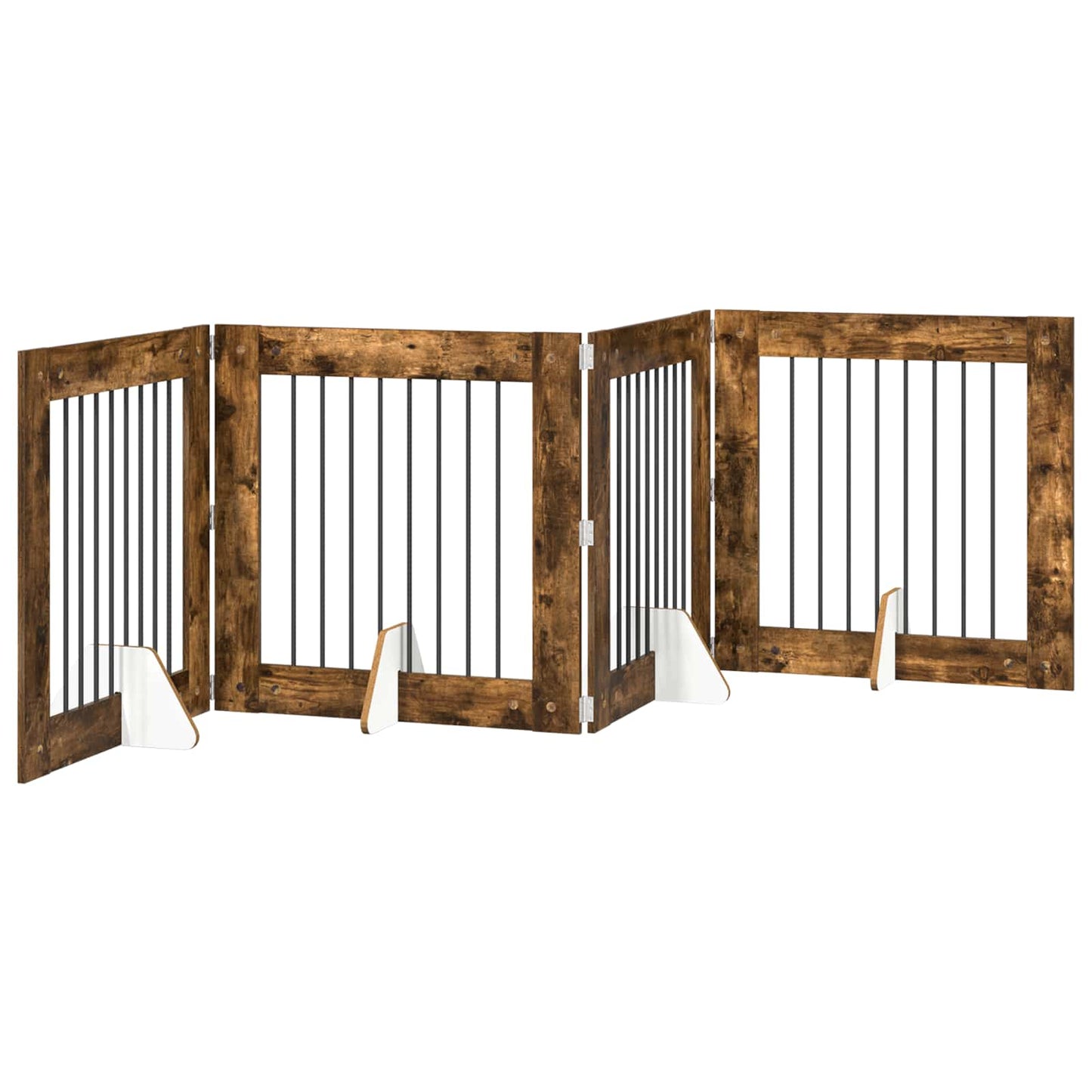 Foldbar hundegitter med stativer 4 pcs Røkt Eik 321 cm