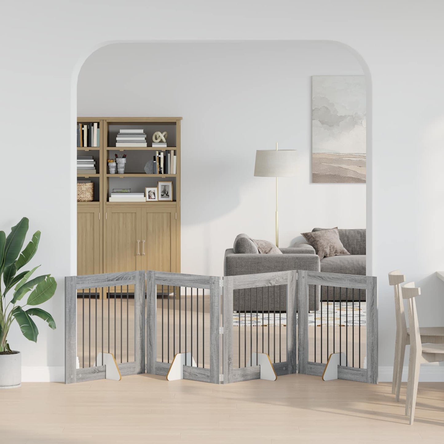 Foldbar hundegitter med stativer 4 pcs Grå sonoma 321 cm