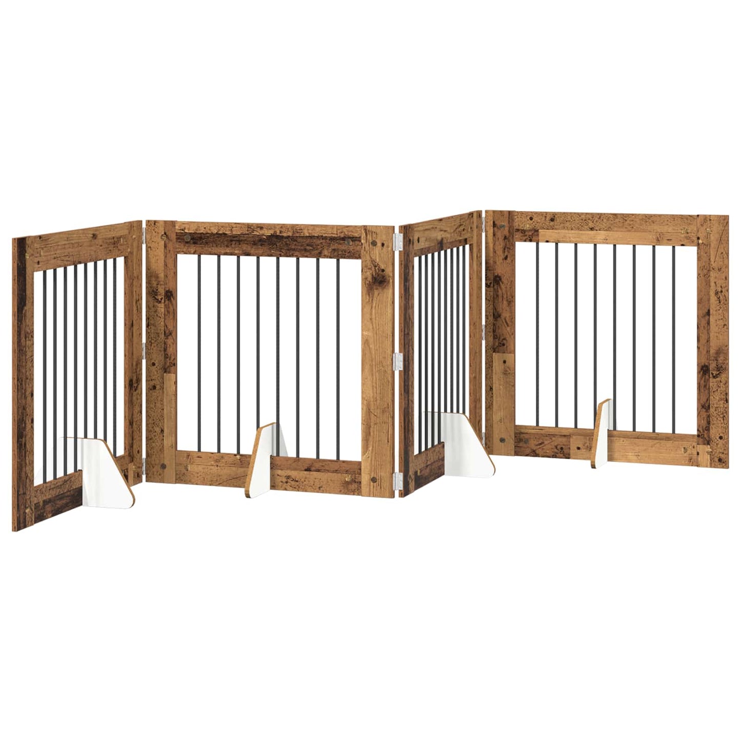 Foldbar hundegitter med stativer 4 pcs Gammelt tre 321 cm