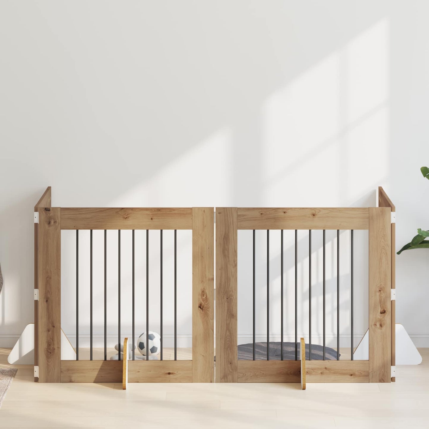 Foldbar hundegitter med stativer 4 pcs Artisan eik 321 cm