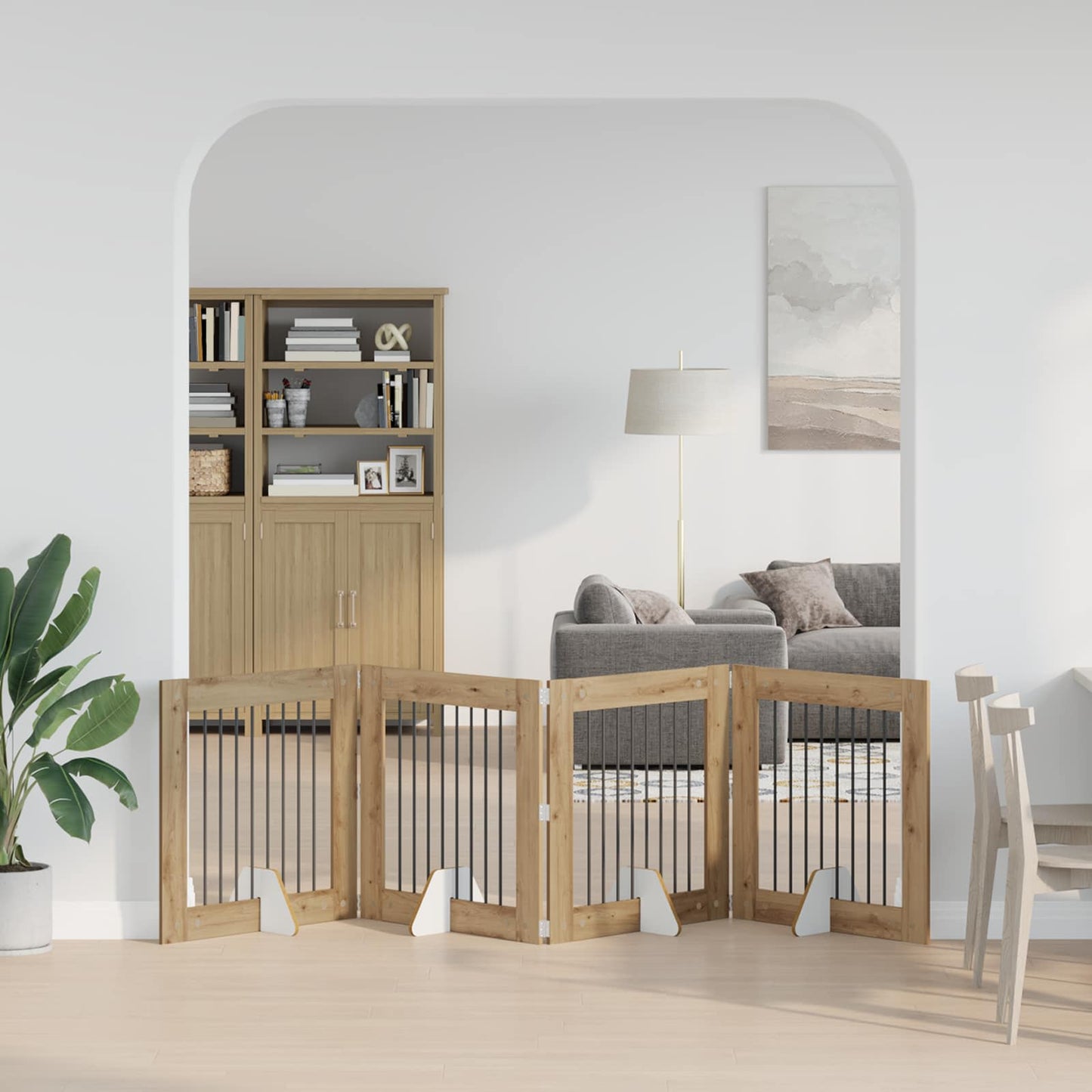 Foldbar hundegitter med stativer 4 pcs Artisan eik 321 cm