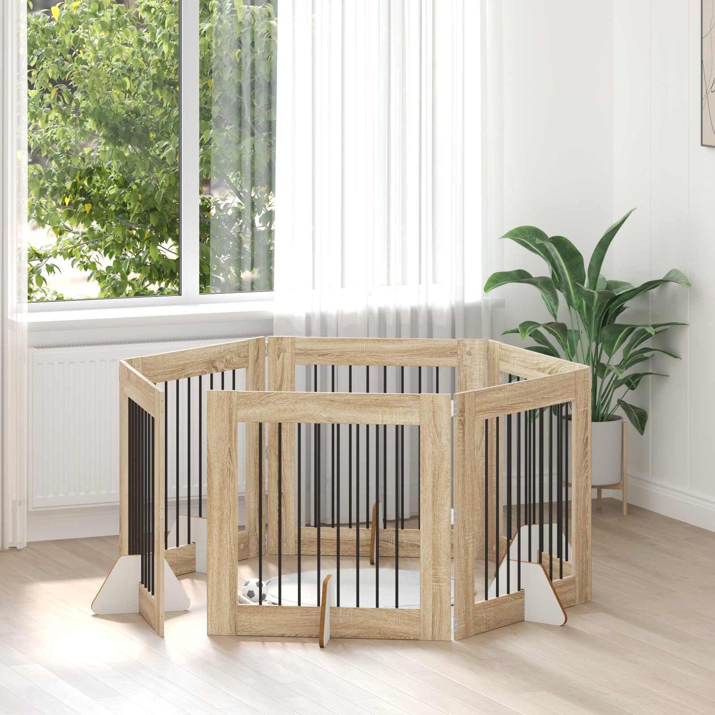 Foldbar hundegitter med stativer 6 pcs Sonoma eik 482 cm