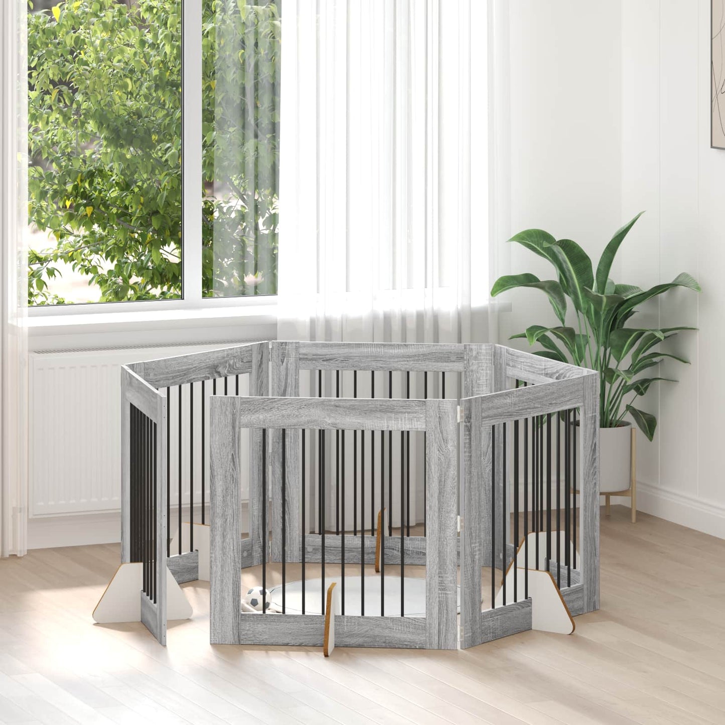 Foldbar hundegitter med stativer 6 pcs Grå sonoma 482 cm