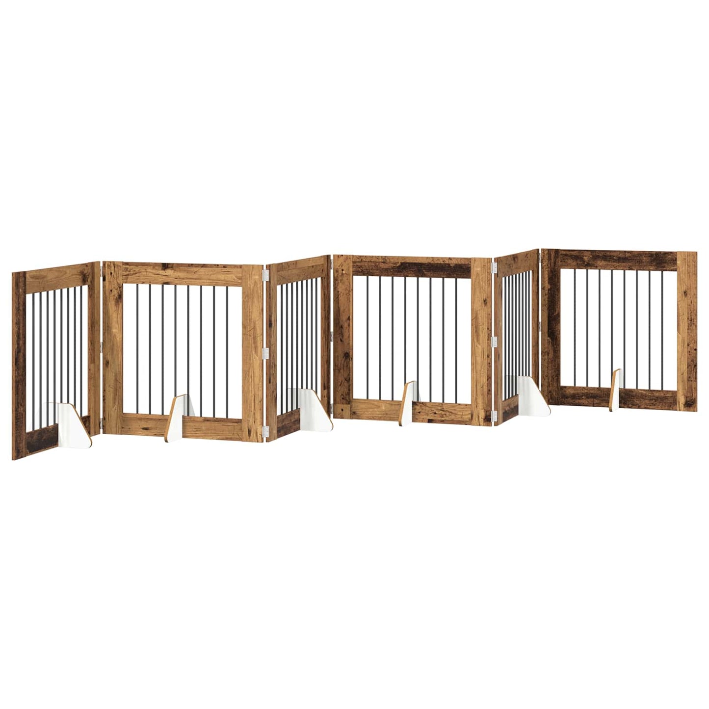 Foldbar hundegitter med stativer 6 pcs Gammelt tre 482 cm