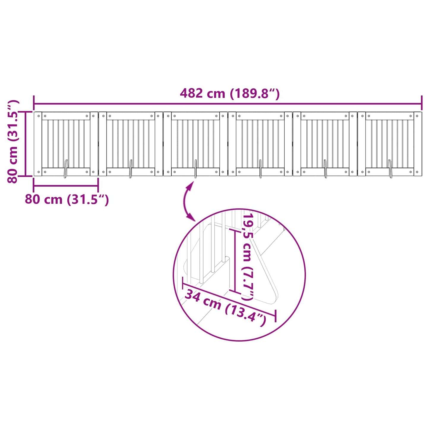 Foldbar hundegitter med stativer 6 pcs Gammelt tre 482 cm