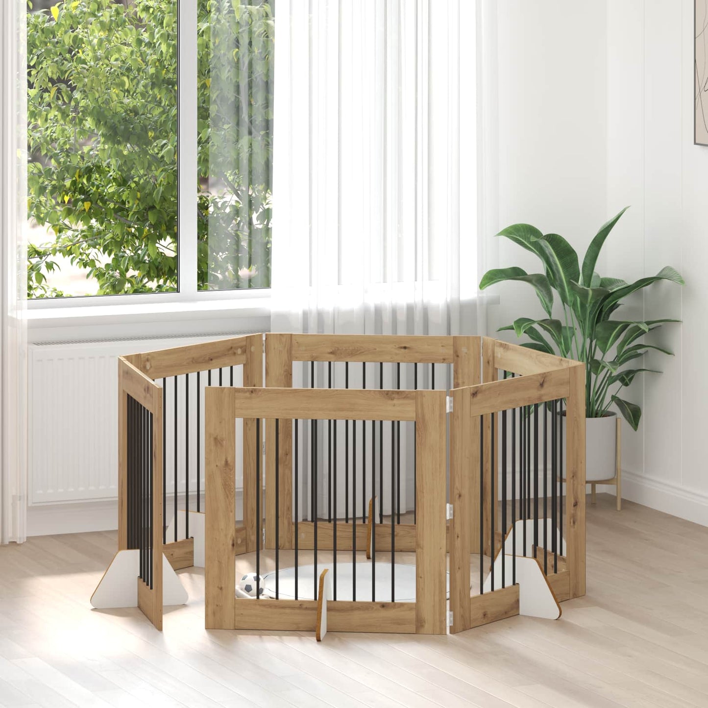 Foldbar hundegitter med stativer 6 pcs Artisan eik 482 cm