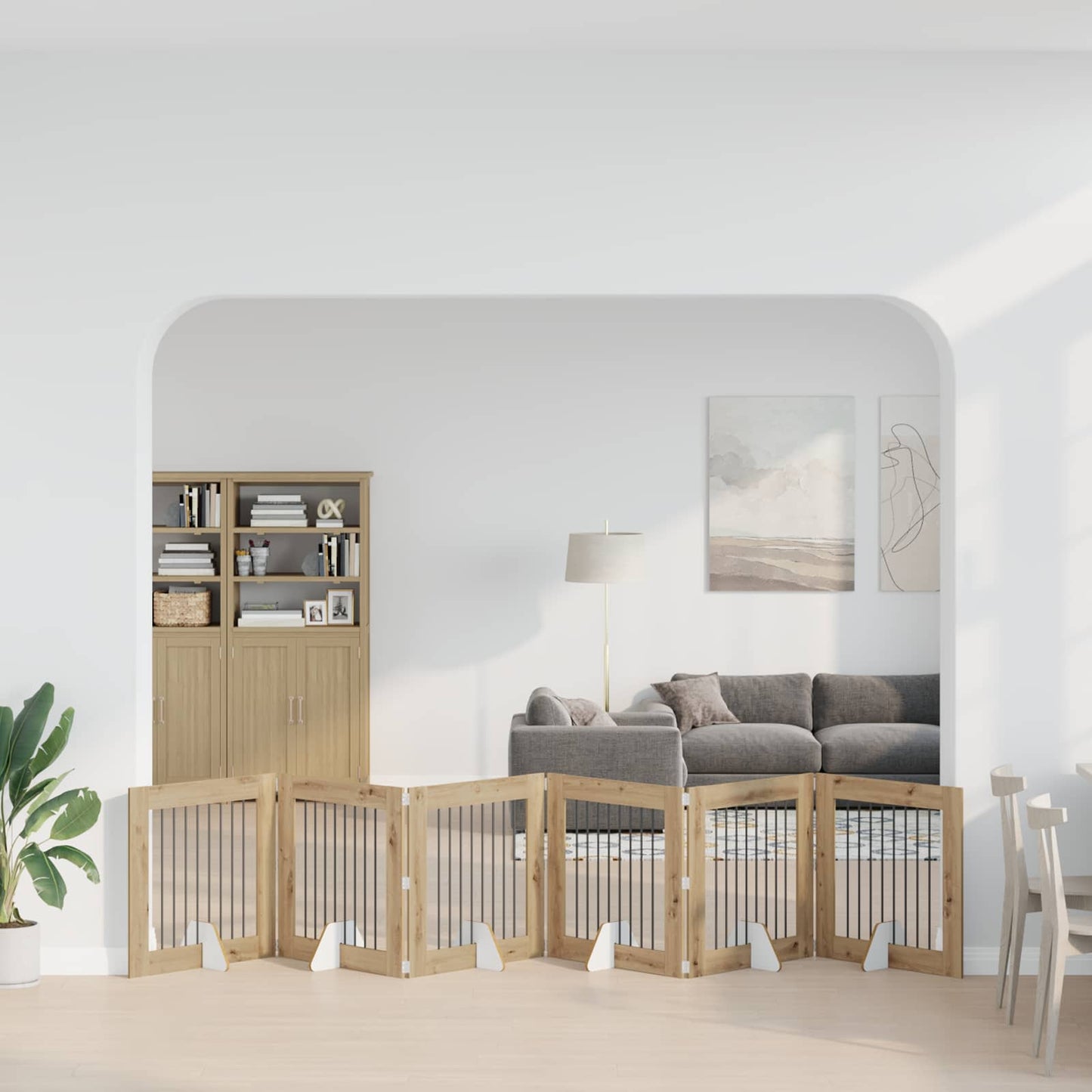 Foldbar hundegitter med stativer 6 pcs Artisan eik 482 cm