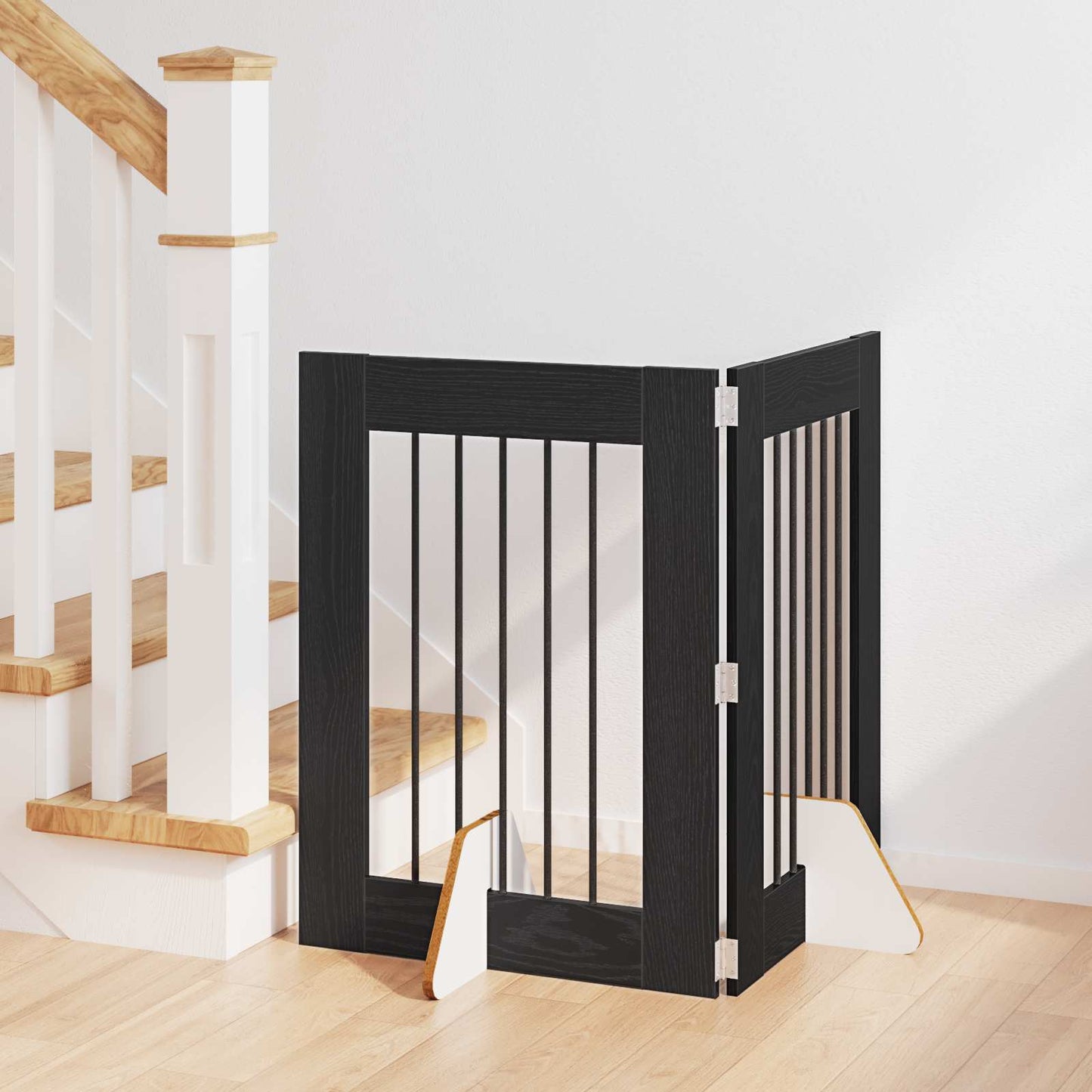 Foldbar hundegitter med stativer 2 pcs Svart eik 120,5 cm