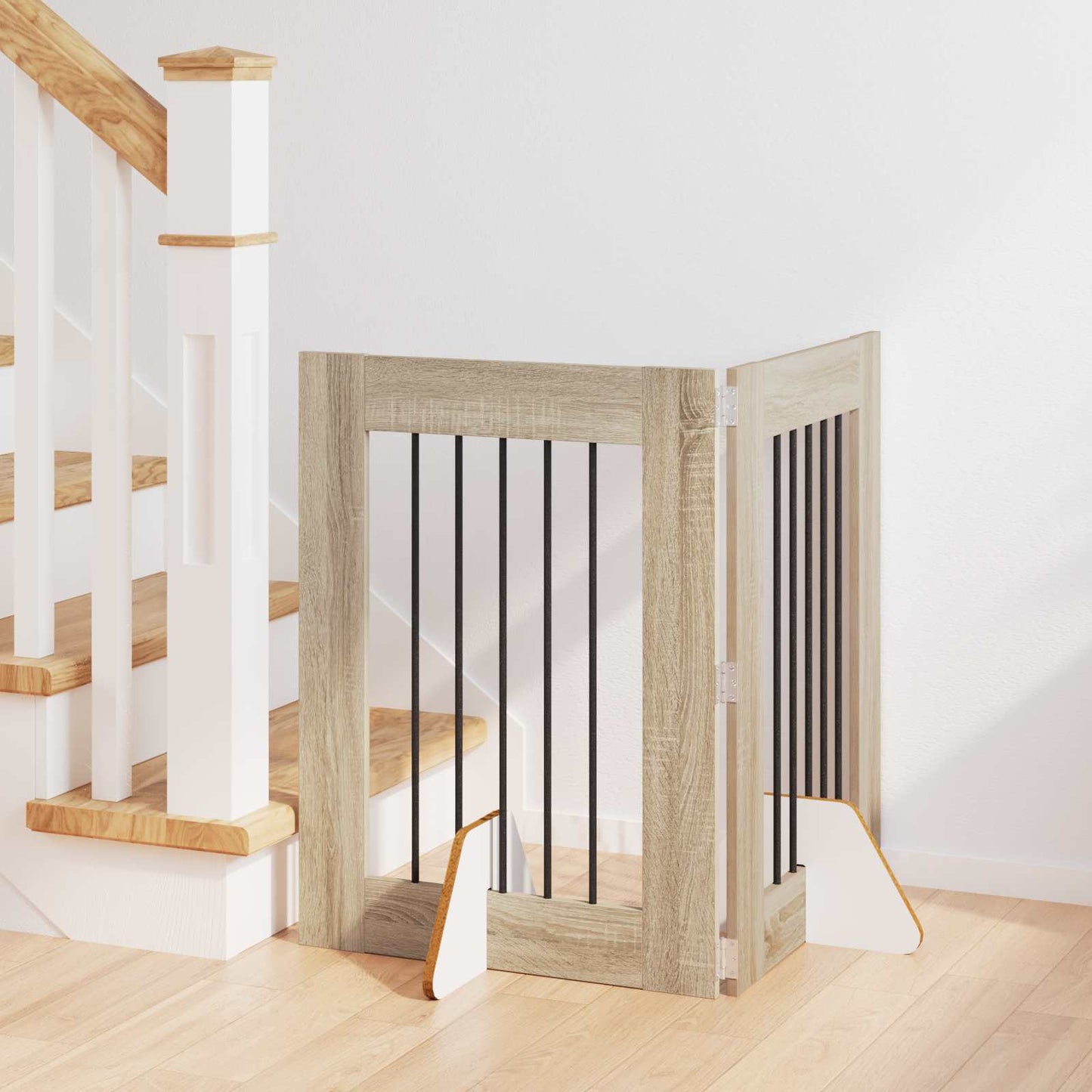 Foldbar hundegitter med stativer 2 pcs Sonoma eik 120,5 cm