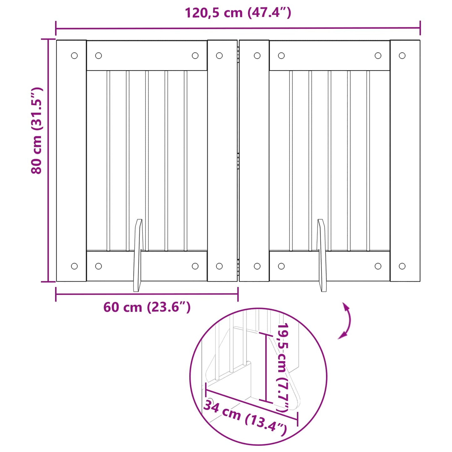 Foldbar hundegitter med stativer 2 pcs Grå sonoma 120,5 cm