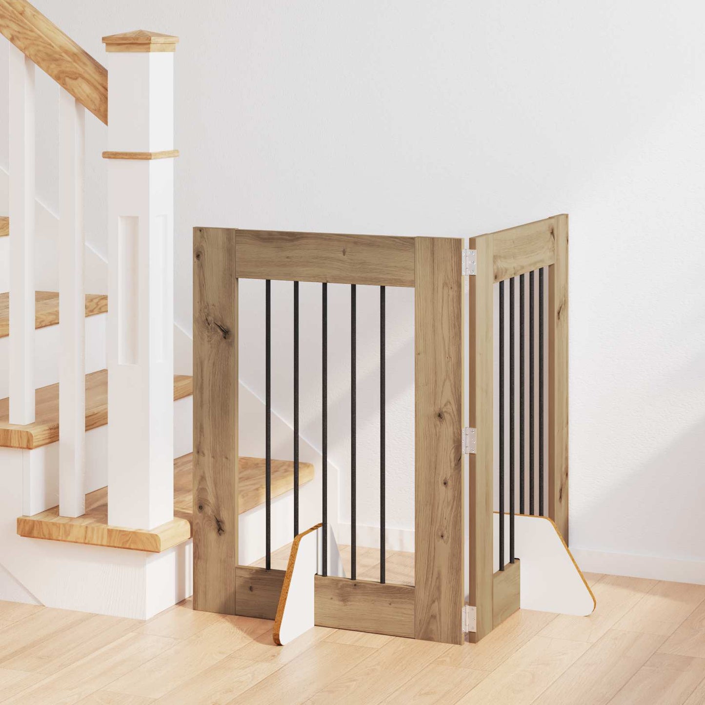 Foldbar hundegitter med stativer 2 pcs Artisan eik 120,5 cm