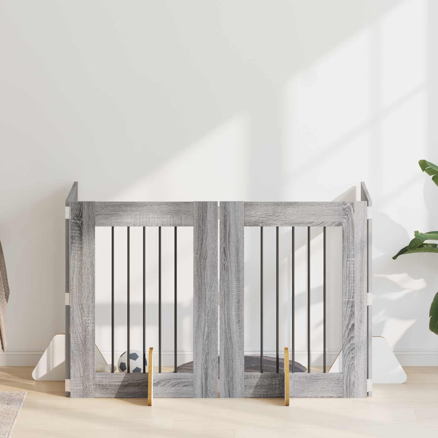 Foldbar hundegitter med stativer 4 pcs Grå sonoma 241 cm