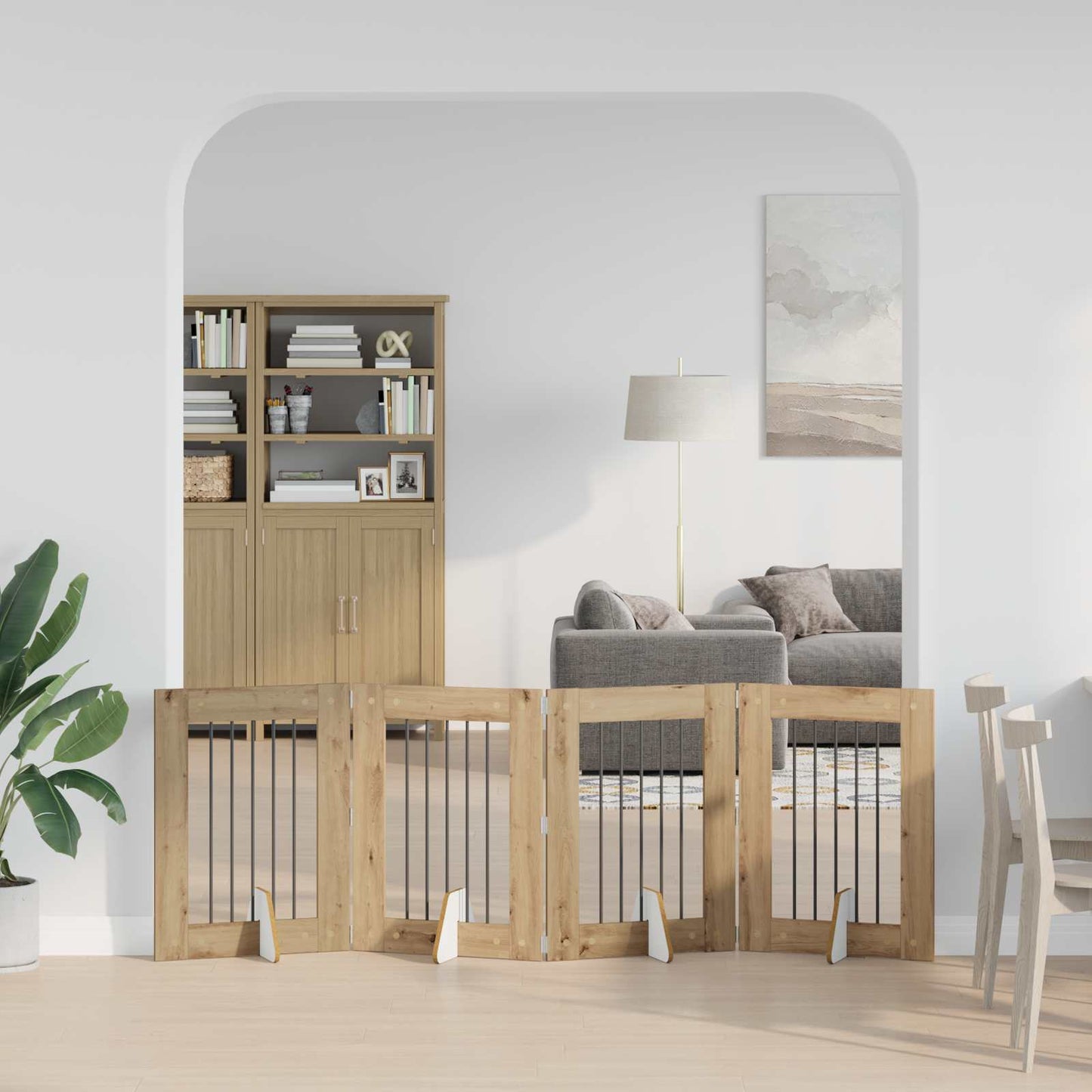Foldbar hundegitter med stativer 4 pcs Artisan eik 241 cm