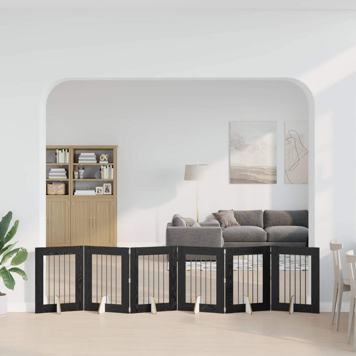 Foldbar hundegitter med stativer 6 pcs Svart eik 362 cm