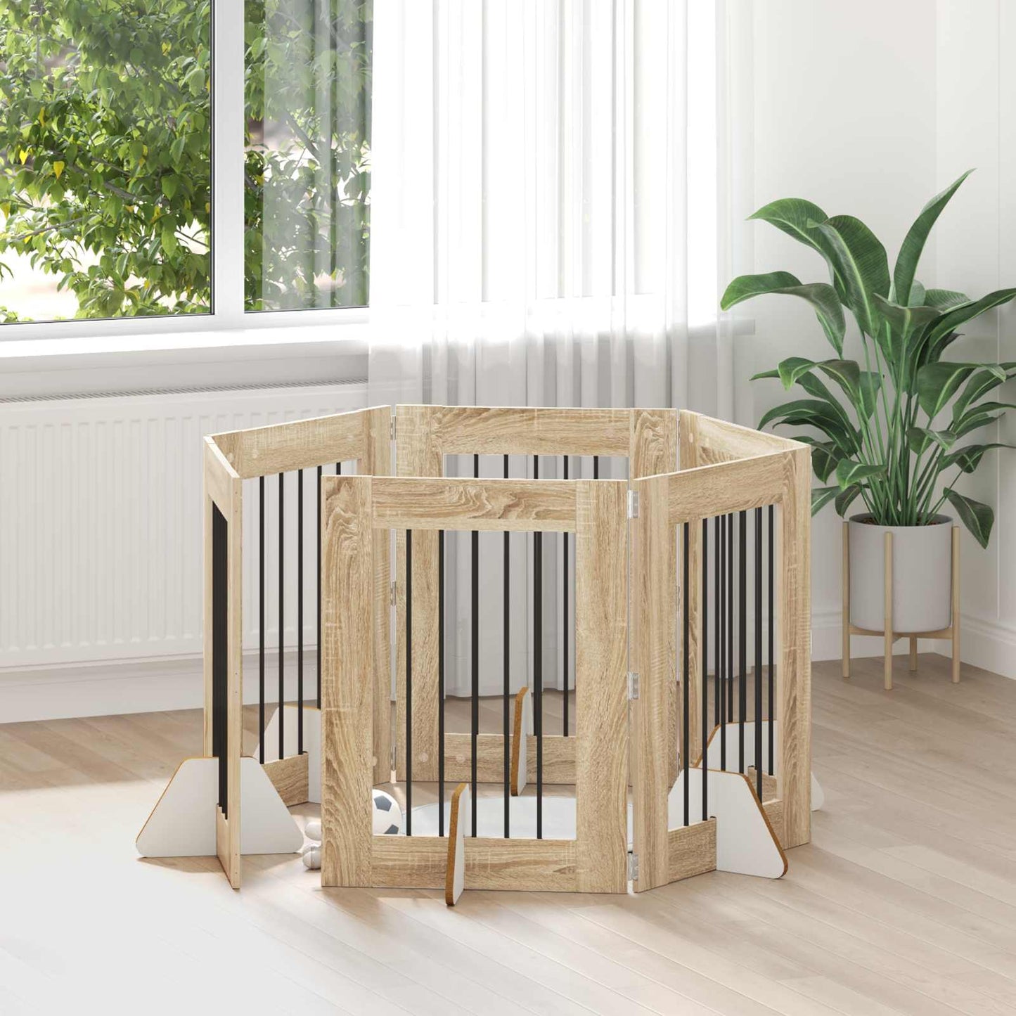 Foldbar hundegitter med stativer 6 pcs Sonoma eik 362 cm