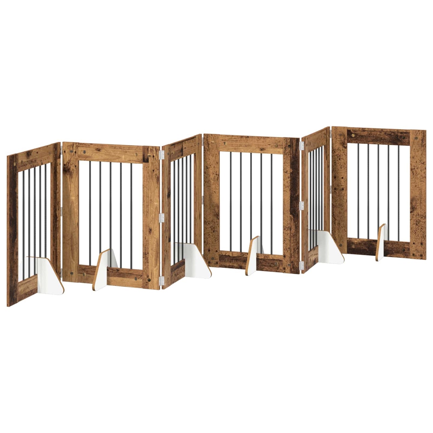 Foldbar hundegitter med stativer 6 pcs Gammelt tre 362 cm