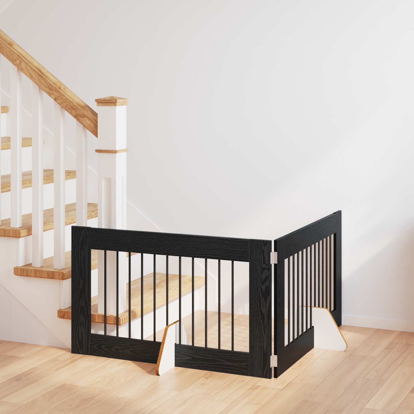Foldbar hundegitter med stativer 2 pcs Svart eik 200,5 cm