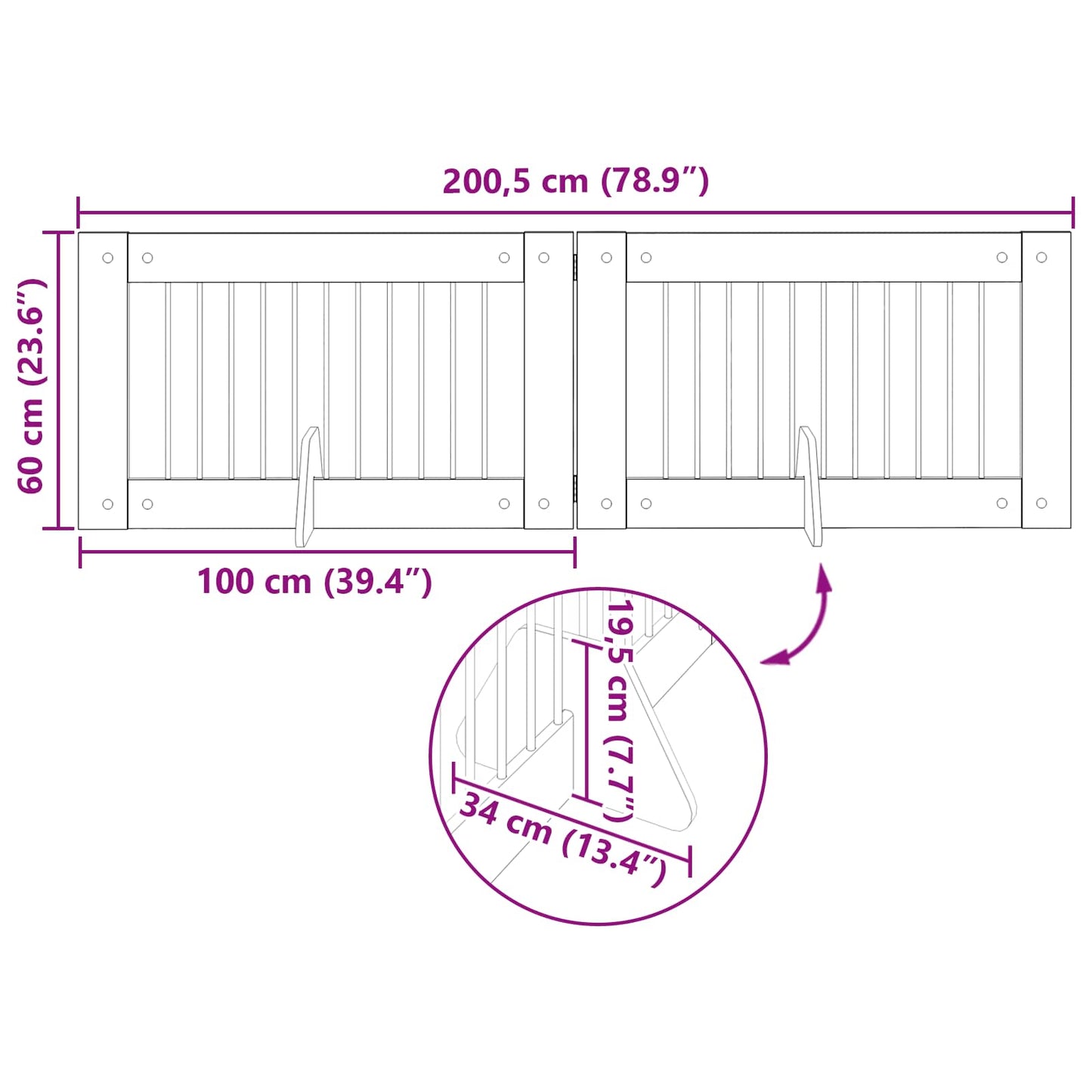 Foldbar hundegitter med stativer 2 stk. Grå Sonoma 200,5 cm