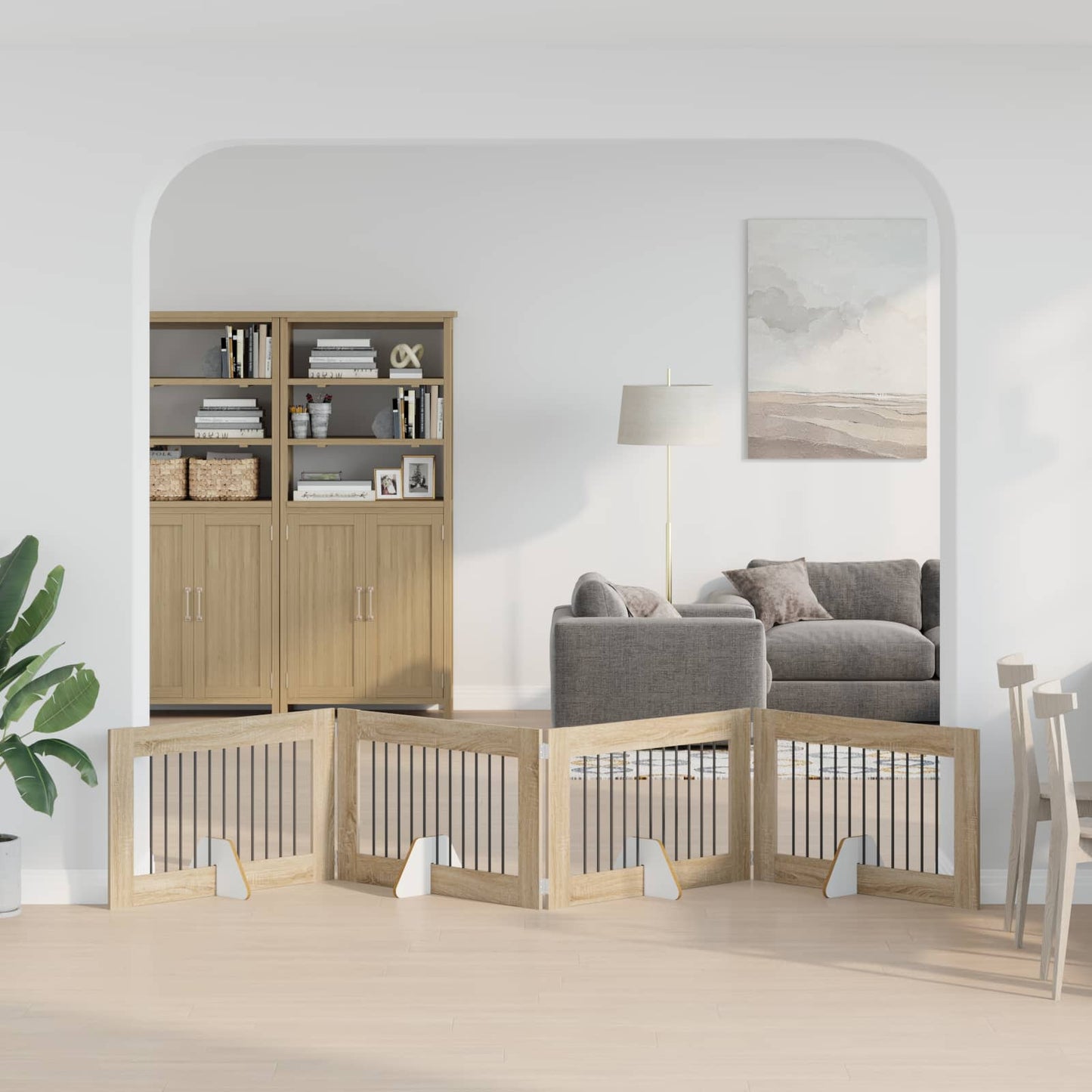 Foldbar hundegitter med stativer 4 pcs Sonoma eik 401 cm