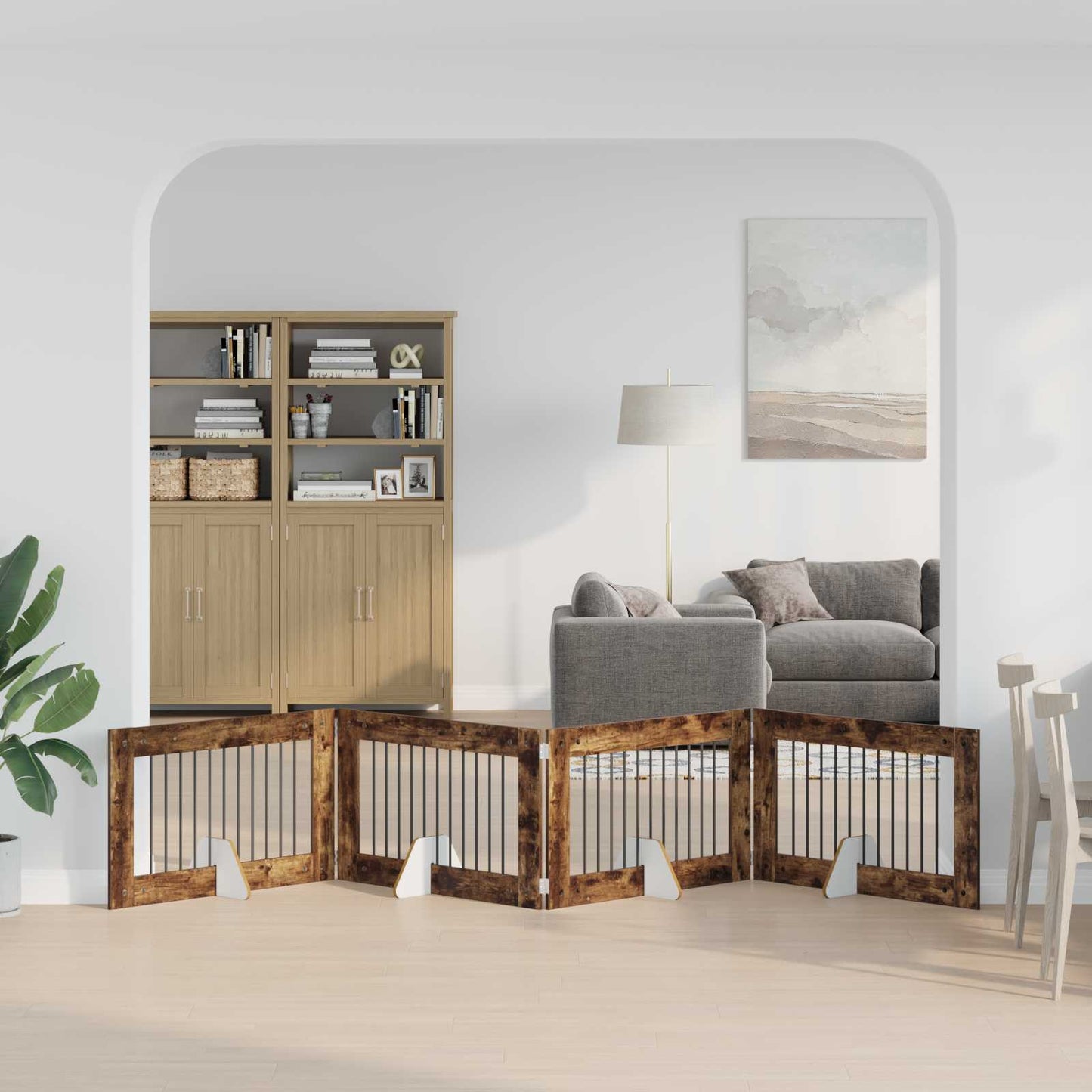 Foldbar hundegitter med stativer 4 pcs Røkt Eik 401 cm